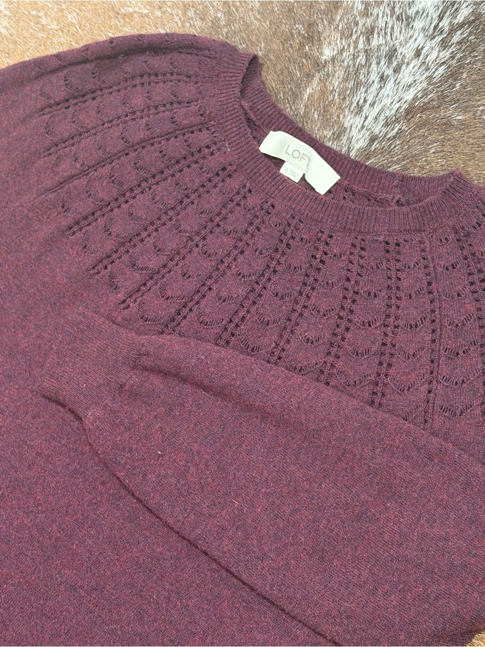 LOFT Burgundy Pointelle Wool Blend Sweater Women’s Small